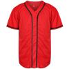 Plain Button Down Blank Baseball Jersey Short Sleeve Hipster Hip Hop T Shirts (Large, Red) view 2