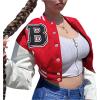 ACEFAST INC Womens Crop Varsity Jacket Letterman Baseball Jacket Bomber Vintage Y2k Streetwear Short Coat view 1