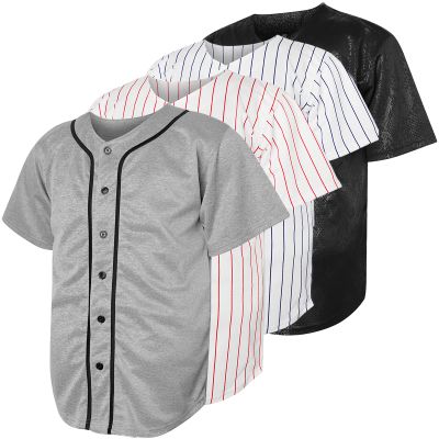 Blank Baseball Button Down Jersey Plain Short Sleeve Hipster Hip Hop T Shirts Jersey (XXX-Large, H-Grey)