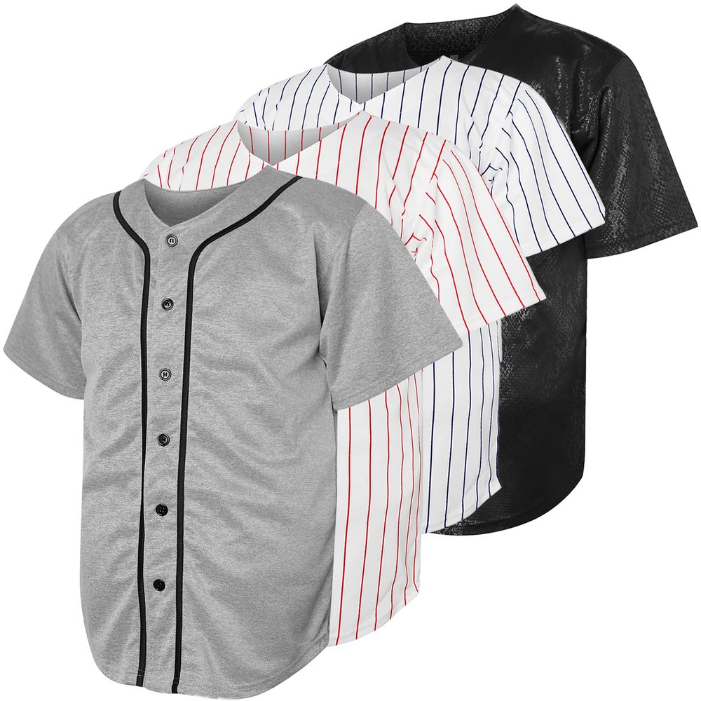 Blank Baseball Button Down Jersey Plain Short Sleeve Hipster Hip Hop T Shirts Jersey (XXX-Large, H-Grey)
