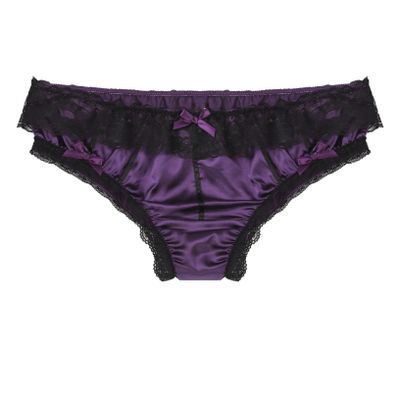 Oyolan Men Silky Satin Sissy Panties Frilly Lace Cheeky Knickers Crossdressing Underwear Feminine Briefs Purple Medium
