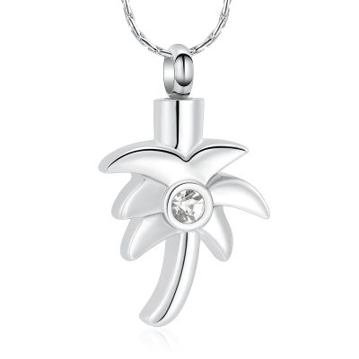 constantlife Cremation Necklace for Ashes Palm Tree Stainless Steel Inlaid Crystal Memorial Urn Pendant Loved Ones Human Pets Keepsake Jewelry (White)