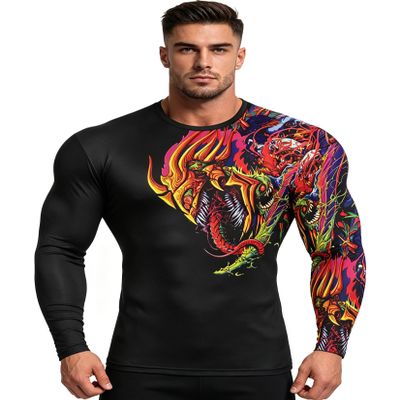 Red Plume Mens 3D Printed Compression Long Sleeve T Shirts Top Tees (Color 3, XL)