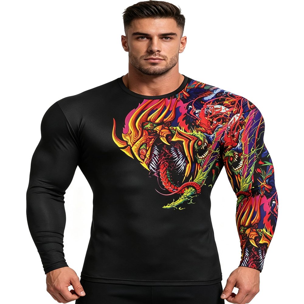 Red Plume Mens 3D Printed Compression Long Sleeve T Shirts Top Tees (Color 3, XL)