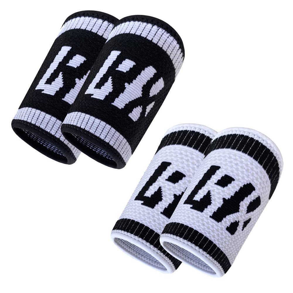 LYFT-RX Wrist Sweatbands, Slim Fit Design for Weightlifting, Gym, Workout, Cross Training, Weight Lift, Sports, 4.5 inch Sweat Wicking Wrist Bands, Men & Women, 2 Pairs - Black/White Large