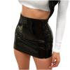 NaRHbrg Micro Mini Skirt for Women Girls Sexy Bright Leather Skirts Bodycon Slim A-line Skirt Evening Party Clubwear Black view 1
