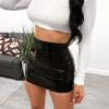 NaRHbrg Micro Mini Skirt for Women Girls Sexy Bright Leather Skirts Bodycon Slim A-line Skirt Evening Party Clubwear Black view 2