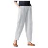 Maryia Wide Leg Cotton Blend Casual Pants for Women Elastic Waist Versatile Harem Tapered Trousers Soft Beach Cropped Capris White view 1
