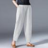 Maryia Wide Leg Cotton Blend Casual Pants for Women Elastic Waist Versatile Harem Tapered Trousers Soft Beach Cropped Capris White view 2
