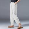 Maryia Wide Leg Cotton Blend Casual Pants for Women Elastic Waist Versatile Harem Tapered Trousers Soft Beach Cropped Capris White view 3