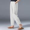 Maryia Wide Leg Cotton Blend Casual Pants for Women Elastic Waist Versatile Harem Tapered Trousers Soft Beach Cropped Capris White view 4