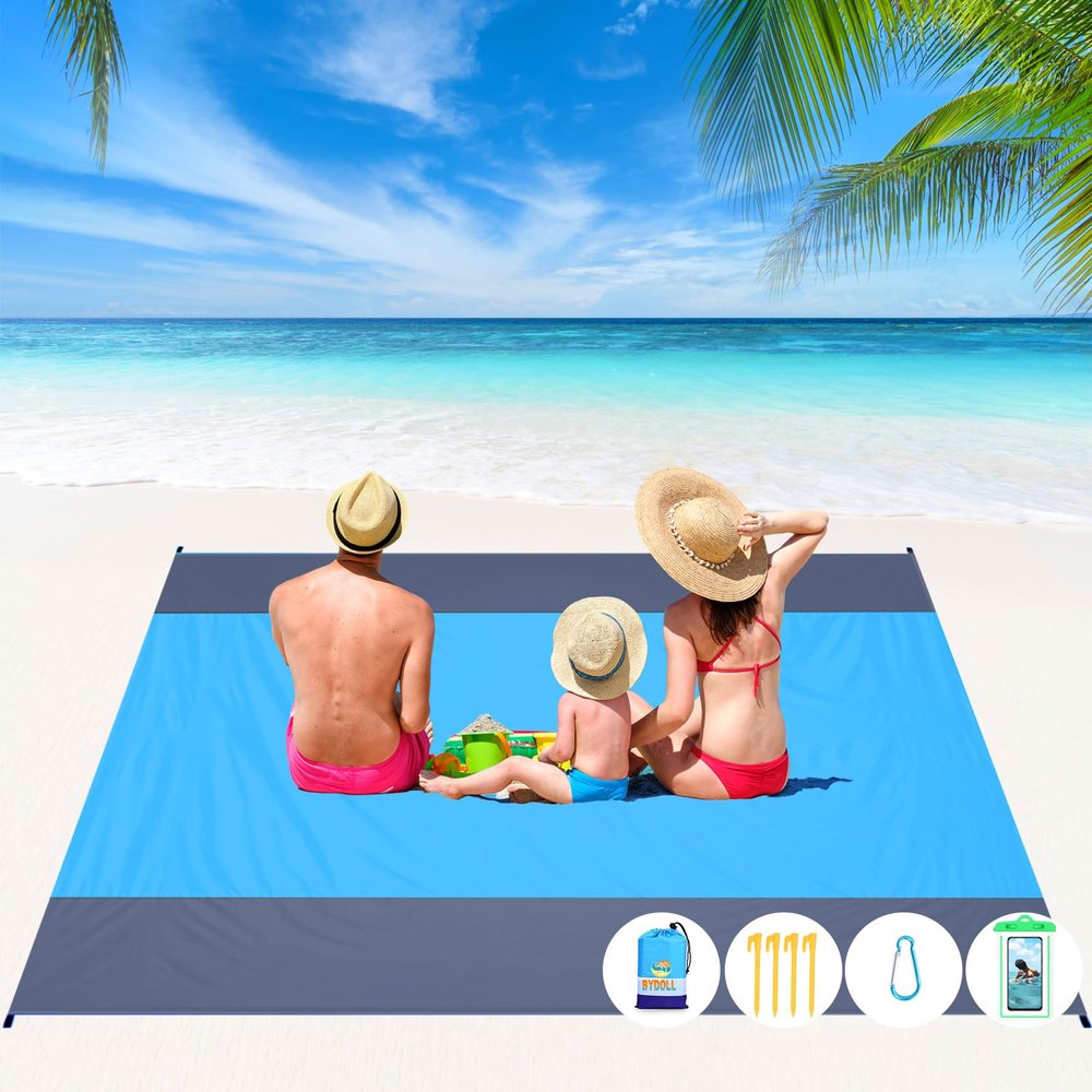BYDOLL Beach Blanket Waterproof Sandproof 78''81'' 1-5 Adults Oversized Lightweight Large Picnic Mat Waterproof Sandproof Blanket for Beach Camping Hiking Travel