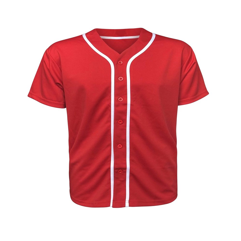 ILTEX Adult & Kids Baseball Jersey Plain Button Down T-Shirt Blank Team Sports Uniforms (X-Large, Red)