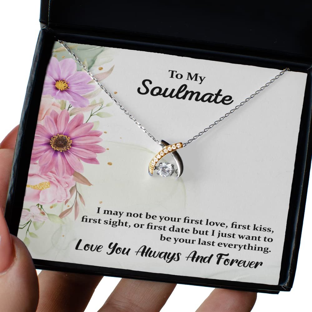 Wishbone Dancing Necklace - to My Soulmate. Love You Always | Birthday, Anniversary, Wedding, BFF, Wife Message Gift Necklace