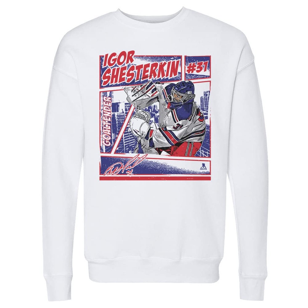 500 LEVEL Igor Shesterkin Sweatshirt (Crew Sweatshirt, XX-Large, White) - Igor Shesterkin New York Comic