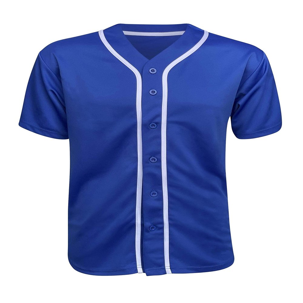 ILTEX Adult & Kids Baseball Jersey Plain Button Down T-Shirt Blank Team Sports Uniforms (Medium, Royal Blue)