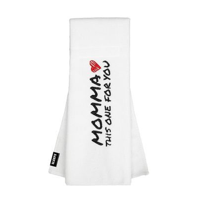 SLEEFS Football Towel - Cotton Quarterback QB Towel for The Football Field - Bi-Fold Hook & Loop Closure - Men/Youth/Boys/Adults - Momma White