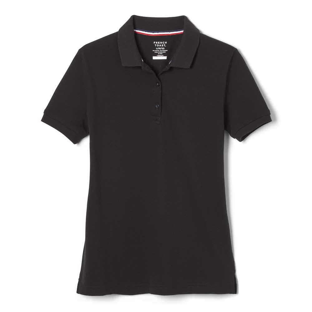 French Toast Teen and Young Women's Cotton Blend Stretch Pique Short Sleeve Polo Shirt, Black, X-Large