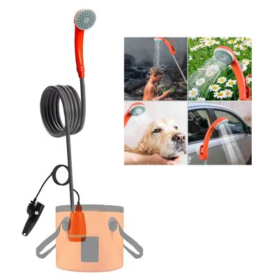 Portable Outdoor Camp Shower Camping Shower Pump Rechargeable Portable Shower Head for Camping Beach Swimming Hiking Traveling (Orange, Classic)