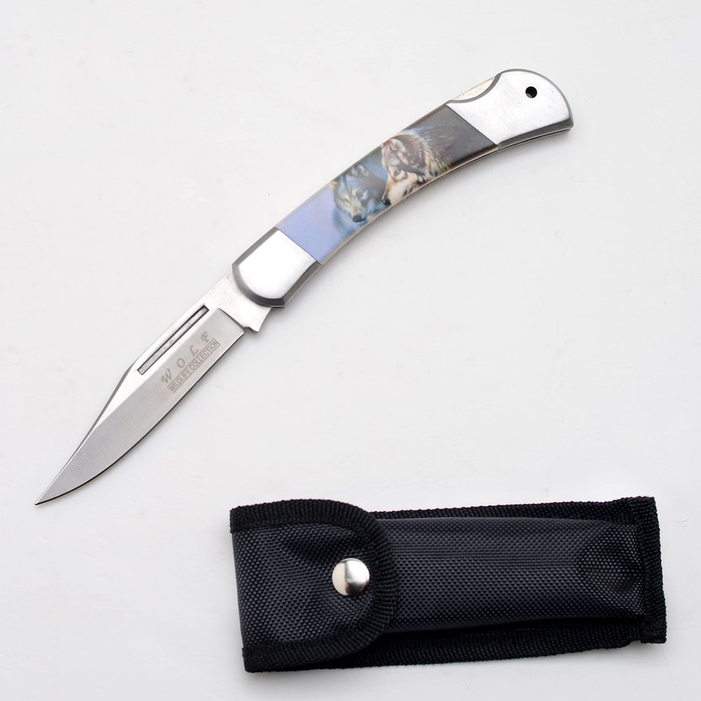 Snake Eye Tactical Lock Back Beautifully Designed Handle Collector Folding Pocket Knife (Wolf)