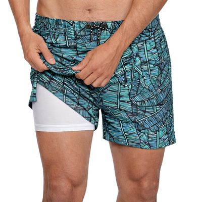 INGEAR Men's Swim Trunks with Compression Liner - 7 Inch Mens Swim Shorts for Swimming, Sports, and Outdoor Activities - Athletic Swimwear Bathing Suit Board Shorts (Medium, Banana Leaf)