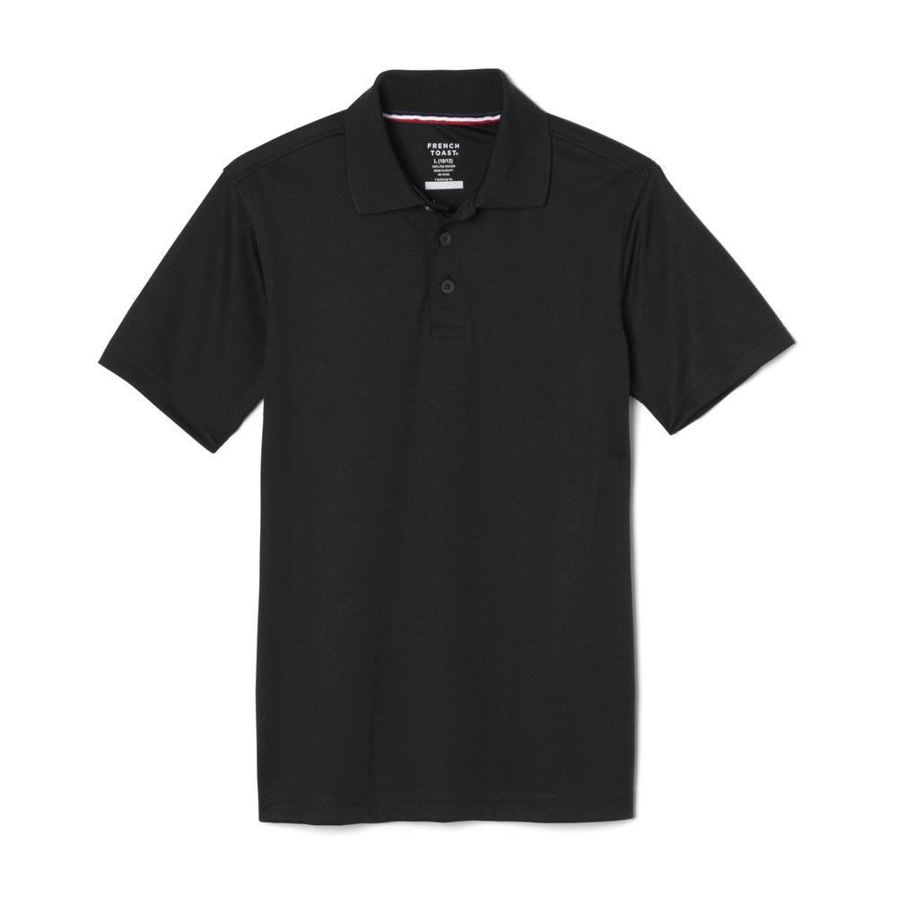 French Toast Boys' Short Sleeve Moisture Wicking Stretch Sport Polo Shirt (Kids Standard & Husky Sizes), Black,