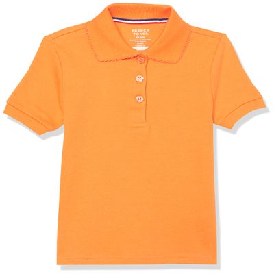 French Toast Girls Short Sleeve Picot Collar Polo School Uniform Shirt (Standard and Plus), Sun Orange, Small (6/6X)