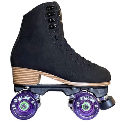 Jackson Ultima Vista Viper Roller Skates for Women and Girls with Purple Atom Pulse Lite Wheels, High Top Suede Quad Skates, (Black)