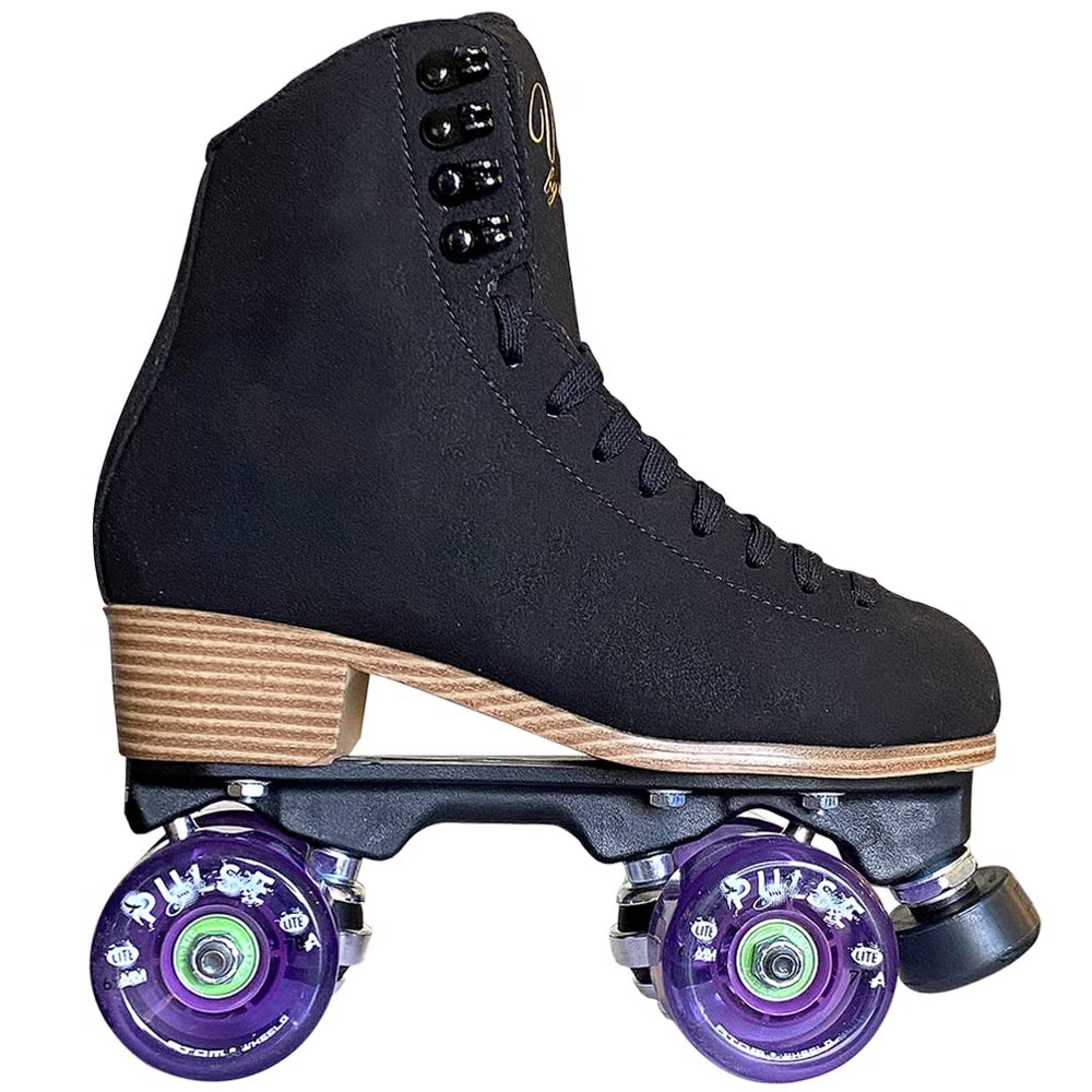Jackson Ultima Vista Viper Roller Skates for Women and Girls with Purple Atom Pulse Lite Wheels, High Top Suede Quad Skates, (Black)
