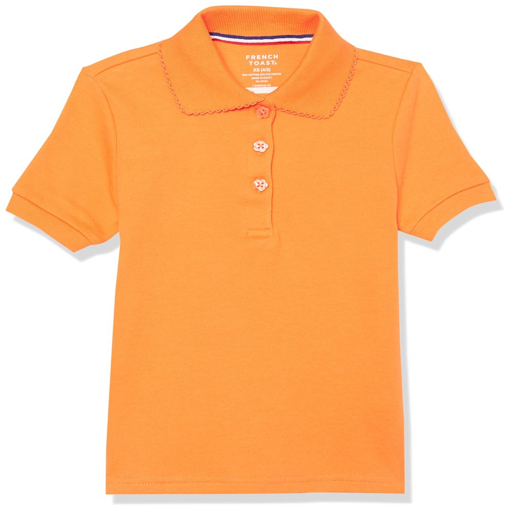 French Toast Girls Short Sleeve Picot Collar School Uniform (Standard and Plus) Polo Shirt, Sun Orange, 10-12 US