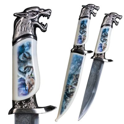 Munetoshi 13 Fantasy Wolf Dagger Bowie Gift Knife with Painted Scabbard Souvenir
