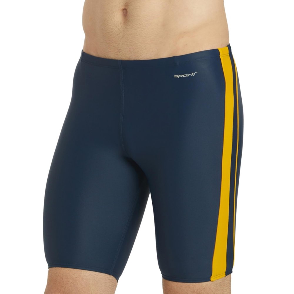Sporti Jammers Swimsuit for Men, Piped Splice Swim Jammer Swimsuit - Navy/Gold - 26