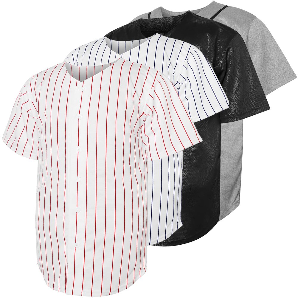 Blank Baseball Button Down Jersey Plain Short Sleeve Hipster Hip Hop T Shirts Jersey (Small, Red-Stripe)