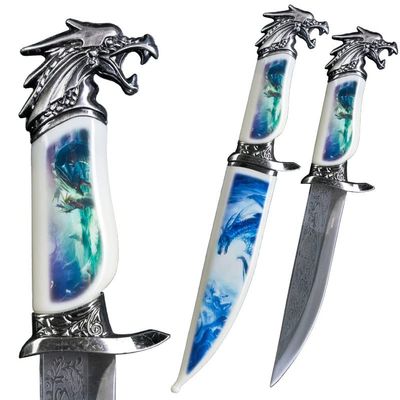 Munetoshi 13.5" Fantasy Fierce Dragon Dagger Bowie Gift Knife with Scabbard Souvenir
