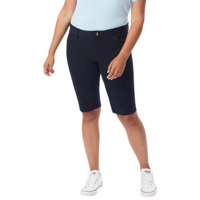 French Toast Women's Teen and Juniors' Stretch Twill Bermuda Shorts, Navy Blue, 2