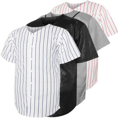 Blank Baseball Button Down Jersey Plain Short Sleeve Hipster Hip Hop T Shirts Jersey (Small, White-Stripe)