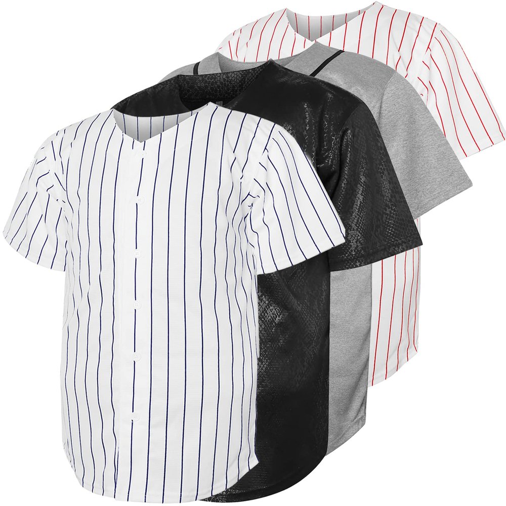 Blank Baseball Button Down Jersey Plain Short Sleeve Hipster Hip Hop T Shirts Jersey (Small, White-Stripe)