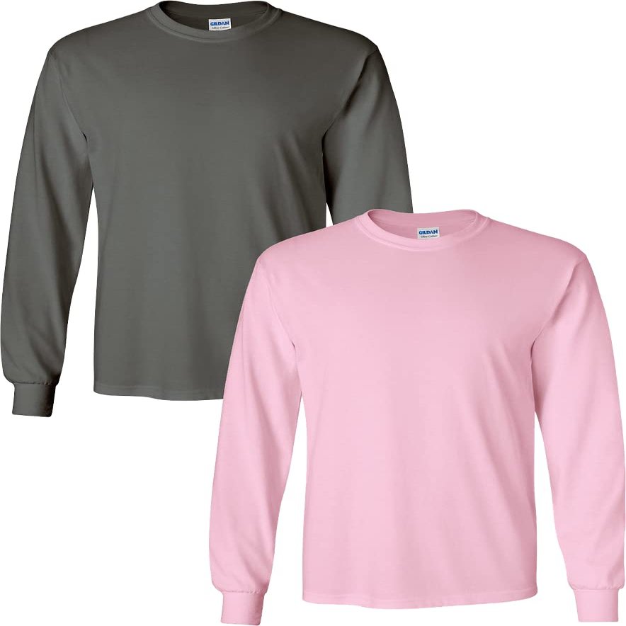 Gildan Men's Heavy Cotton Long Sleeve (2-Pack) LRG-Charcoal/LightPink
