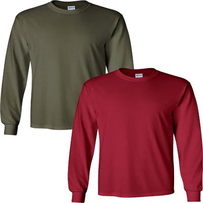 Gildan Men's Heavy Cotton Long Sleeve (2-Pack) LRG-Military/Cardinal