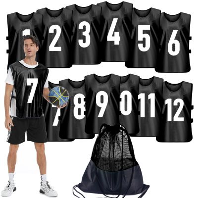PULUOMASI Scrimmage Training Vest (12 Pack) Team Sports Pinnies Jerseys for Adult Youth Soccer Bibs Numbered Practice Jerseys Black M