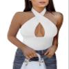 REORIA Women's Sexy Criss Cross Halter Neck Sleeveless Party Club Night Going Out Thong Bodysuits Tops White Small view 1