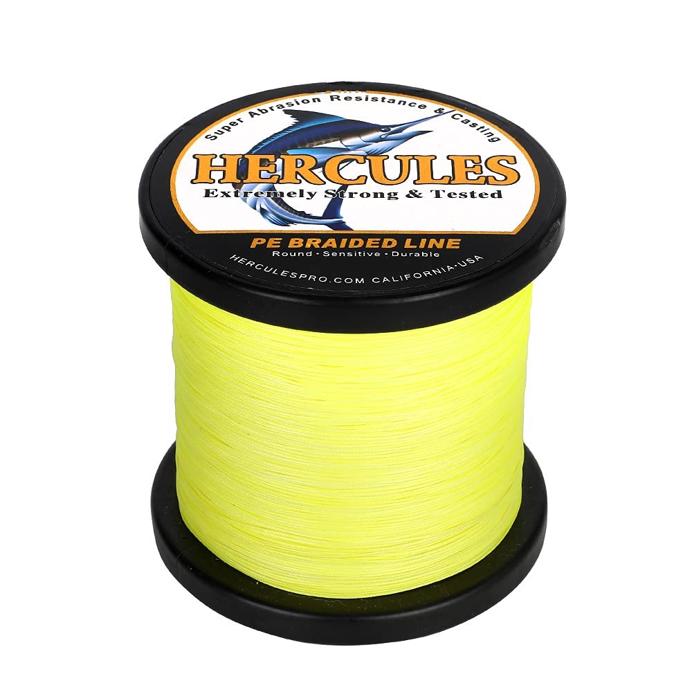 HERCULES Braided Fishing Line 12 Strands, 100-2000m 109-2196 Yards Braid Fish Line, 10lbs-420lbs Test PE Lines for Saltwater Freshwater - Fluorescent Yellow, 320lbs, 2000m