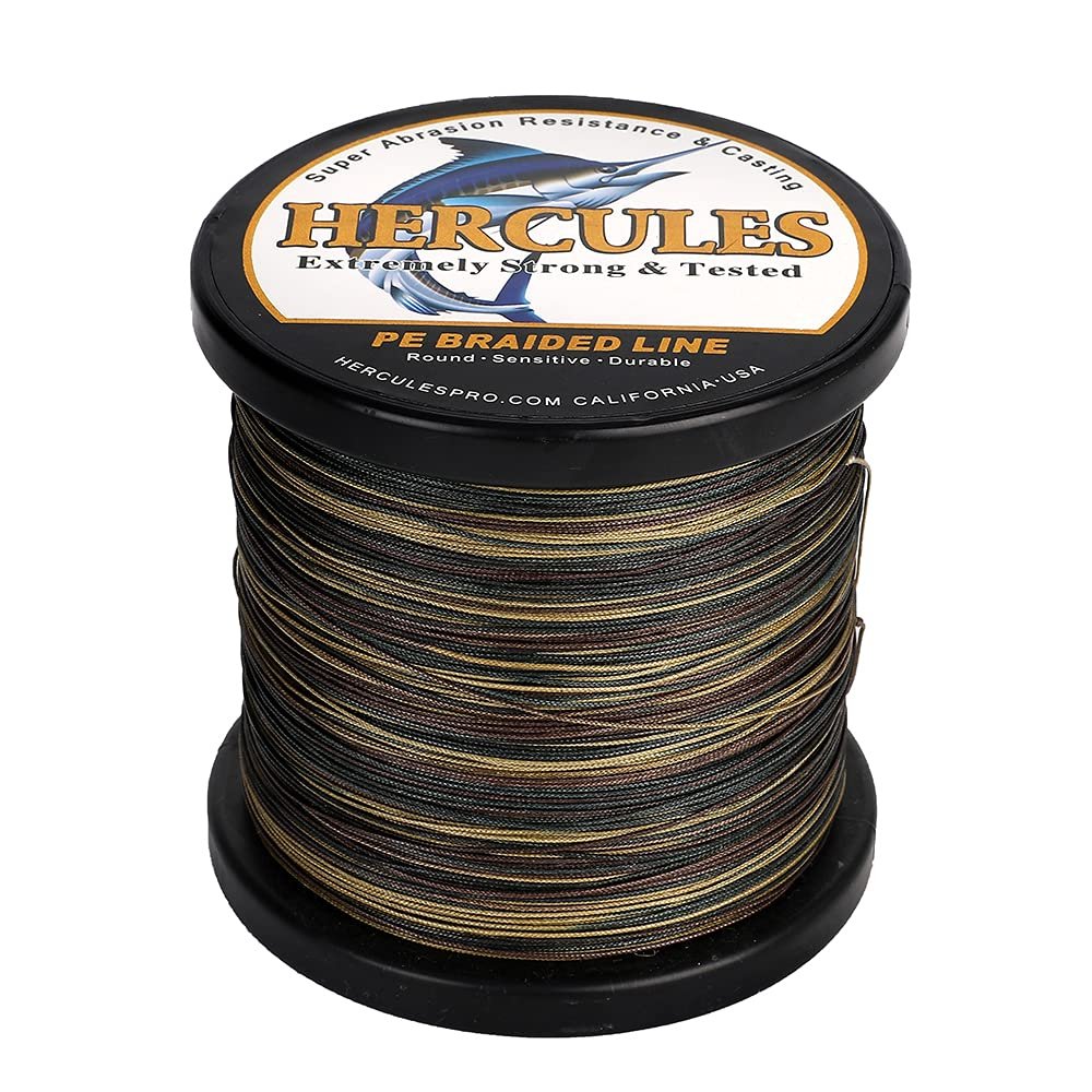 HERCULES Braided Fishing Line 12 Strands, 100-2000m 109-2196 Yards Braid Fish Line, 10lbs-420lbs Test PE Lines for Saltwater Freshwater - Camo Green, 320lbs, 2000m