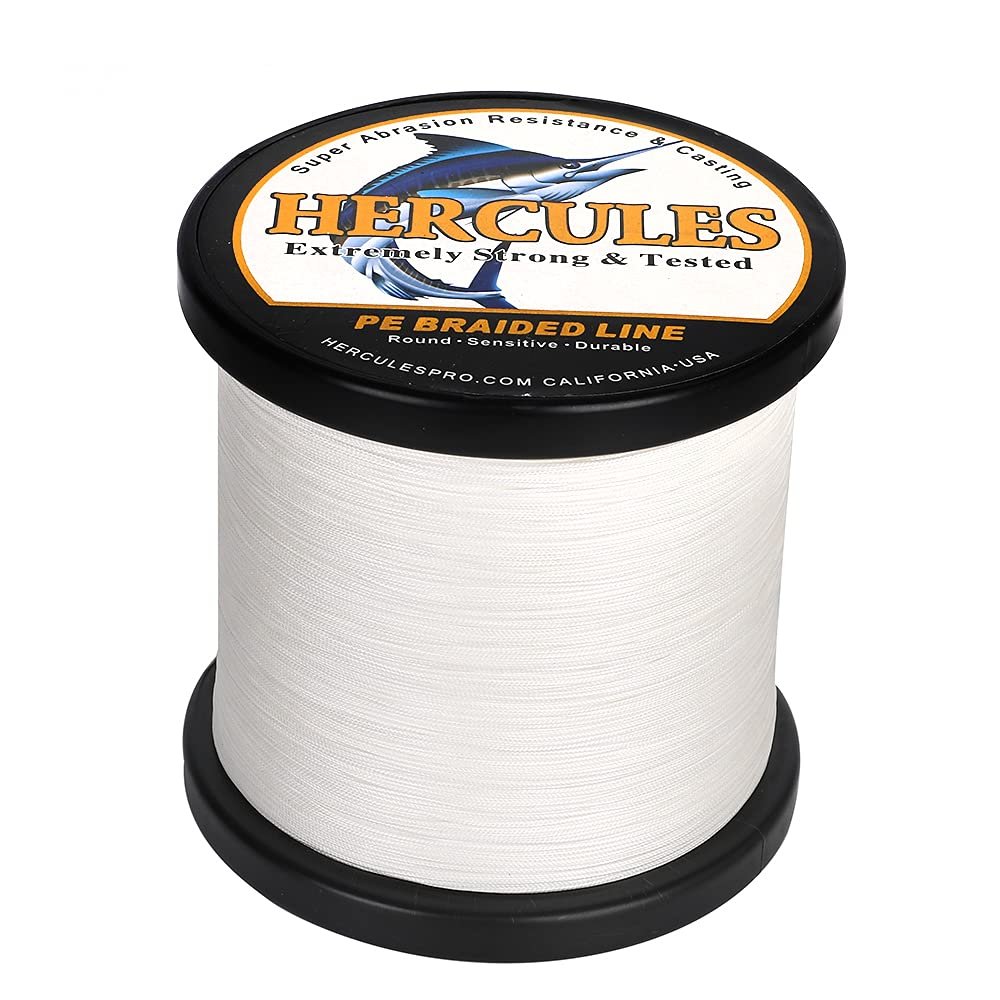 HERCULES Braided Fishing Line 12 Strands, 100-2000m 109-2196 Yards Braid Fish Line, 10lbs-420lbs Test PE Lines for Saltwater Freshwater - White, 320lbs, 2000m