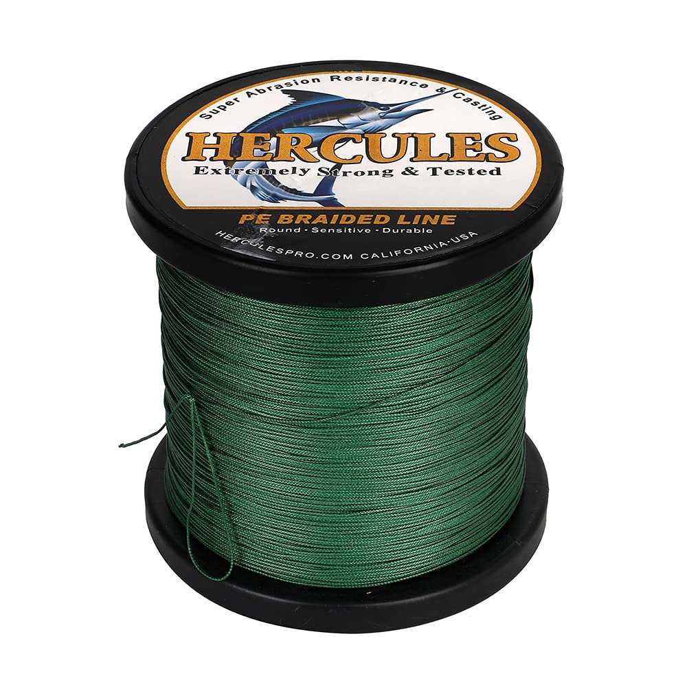 HERCULES Braided Fishing Line 12 Strands, 100-2000m 109-2196 Yards Braid Fish Line, 10lbs-420lbs Test PE Lines for Saltwater Freshwater - Green, 320lbs, 2000m