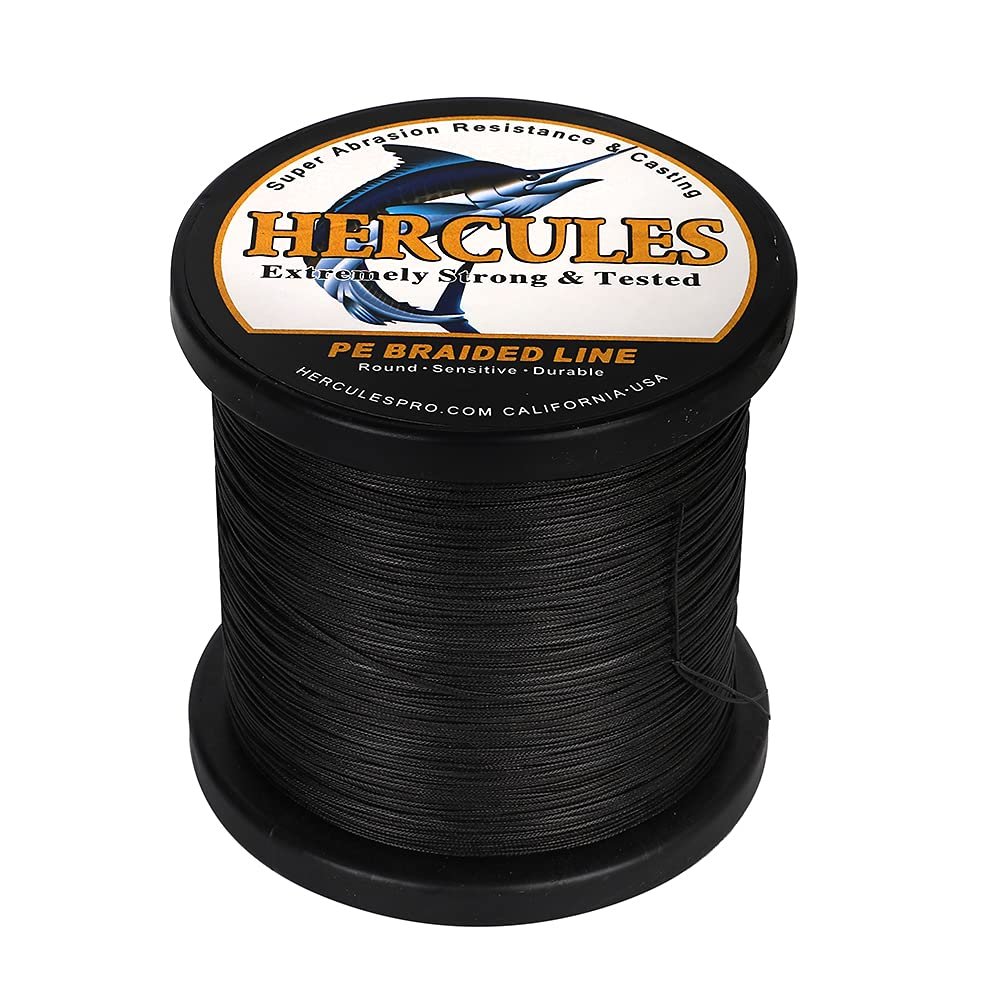 HERCULES Braided Fishing Line 12 Strands, 100-2000m 109-2196 Yards Braid Fish Line, 10lbs-420lbs Test PE Lines for Saltwater Freshwater - Black, 320lbs, 2000m
