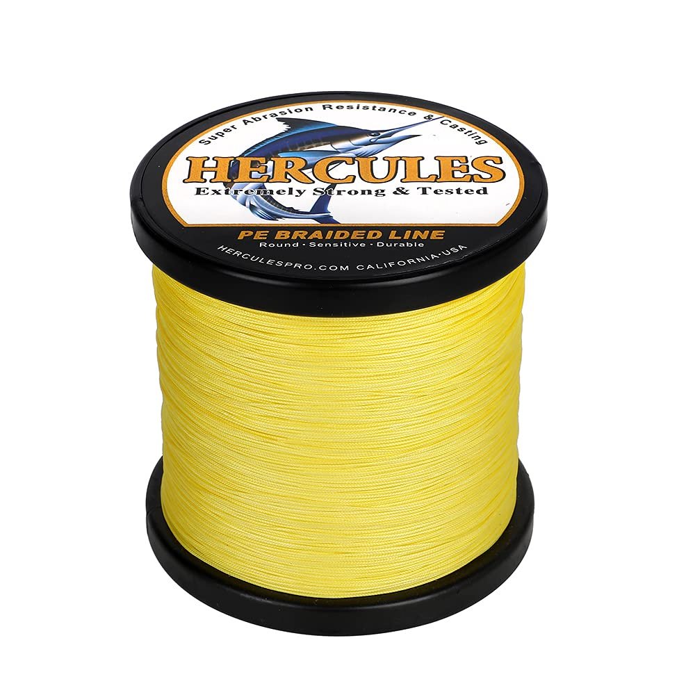 HERCULES Braided Fishing Line 12 Strands, 100-2000m 109-2196 Yards Braid Fish Line, 10lbs-420lbs Test PE Lines for Saltwater Freshwater - Yellow, 60lbs, 1000m