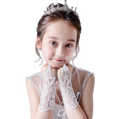 LeJulyeekay Lace Communion Gloves Wedding Pageant Princess Flower Girls Gloves (B2-off White)