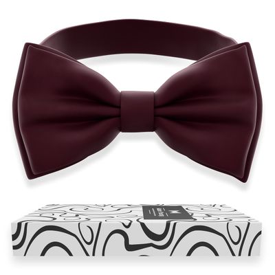 Adam Young Men's Maroon Bow Tie Pre-Tied Style Formal Satin Classic Bowtie for Tuxedo Faux Silk (Large, Wine Red)