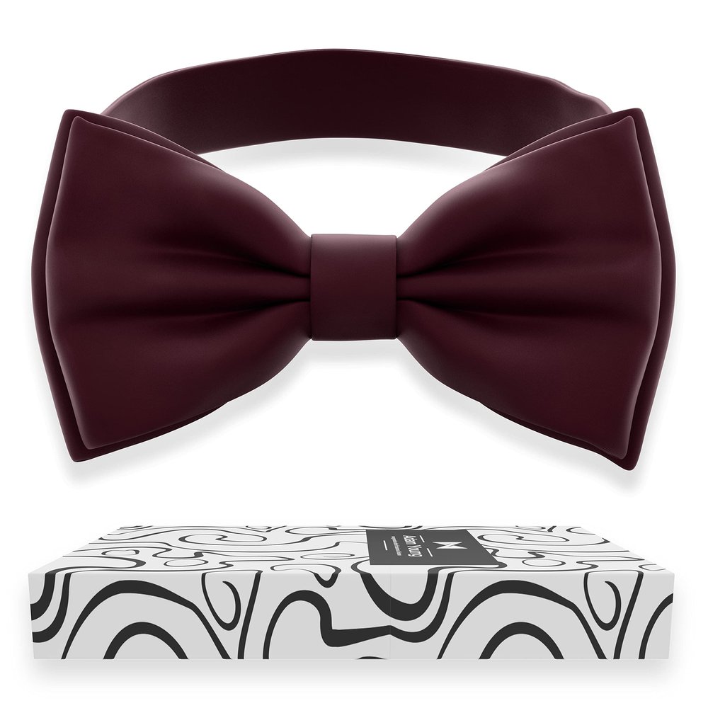 Adam Young Men's Maroon Bow Tie Pre-Tied Style Formal Satin Classic Bowtie for Tuxedo Faux Silk (Large, Wine Red)